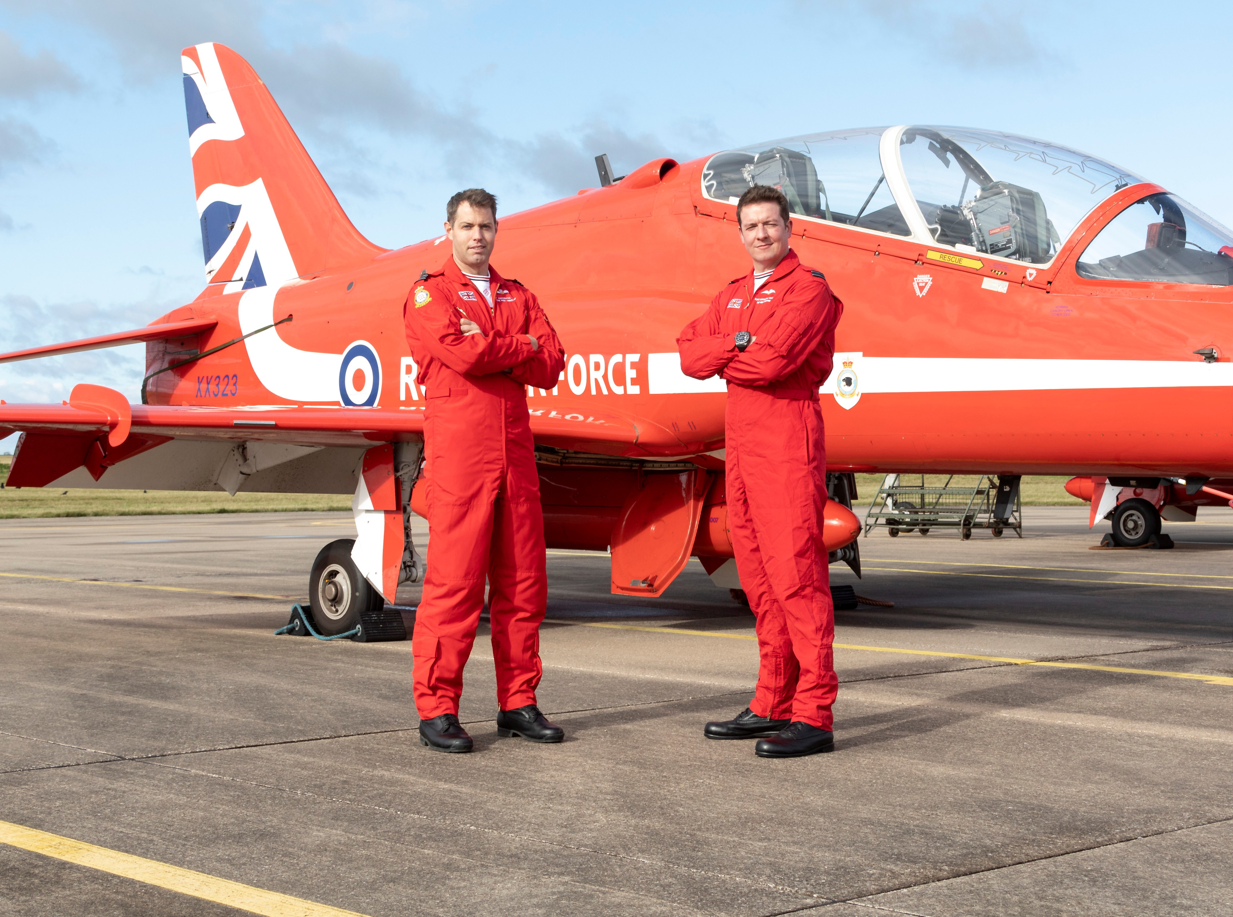 Flt Lts Roberts and Kershaw are two of nine Red Arrows display pilots.